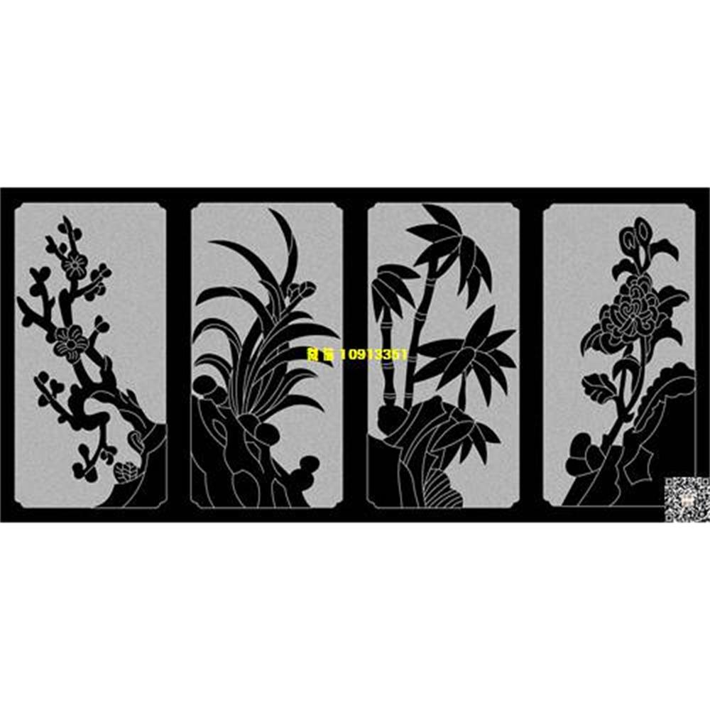 精雕图80梅兰竹菊精雕图线雕图线条图单线铣底图_电脑雕刻plt文泰矢量图精雕图浮雕图